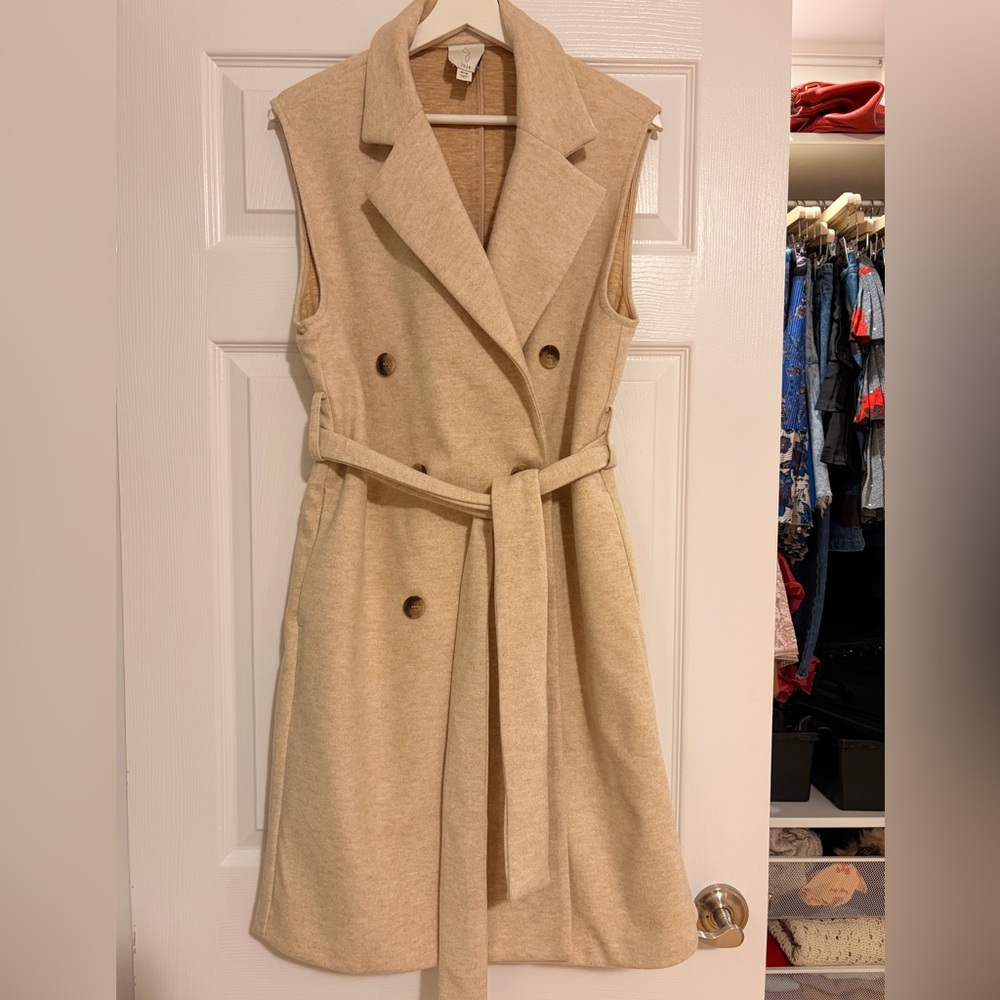Joie Cream Double-Breasted Midi vest or dress size M trench style